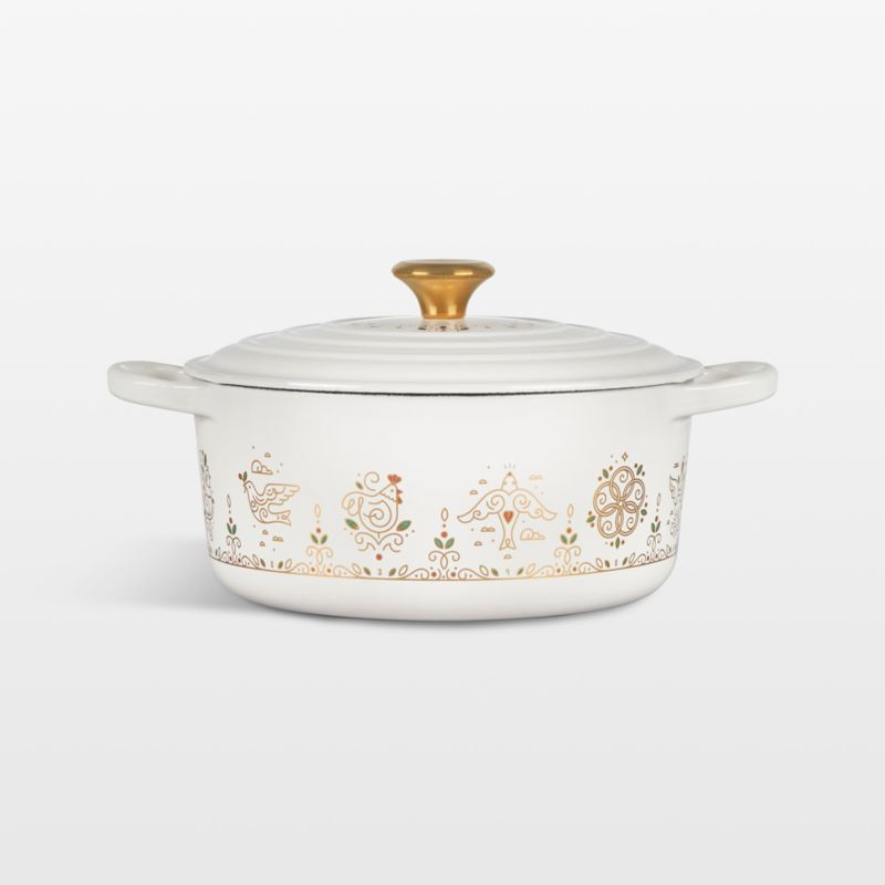 Le Creuset Signature Noel White 12 Days of Chirstmas 3.5-Qt. Round Dutch Oven with Gold Knob | Cr... | Crate & Barrel