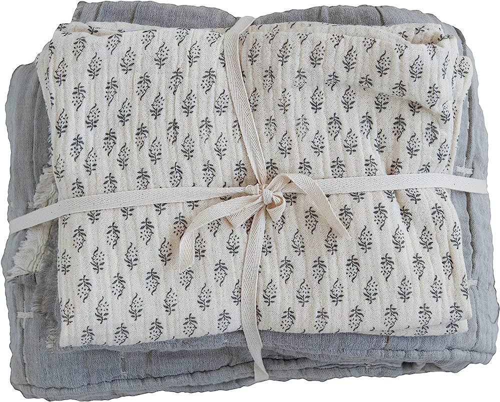 Creative Co-Op Cotton Stitched Bed Cover with 2 Patterned Shams, King, Cream Color & Grey, Set of... | Amazon (US)