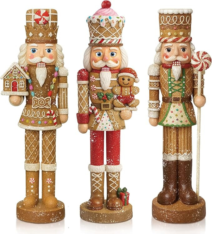 3 Pcs Gingerbread Nutcracker Figures Christmas Resin Nutcracker Figurines Holding Christmas Cooki... | Amazon (US)