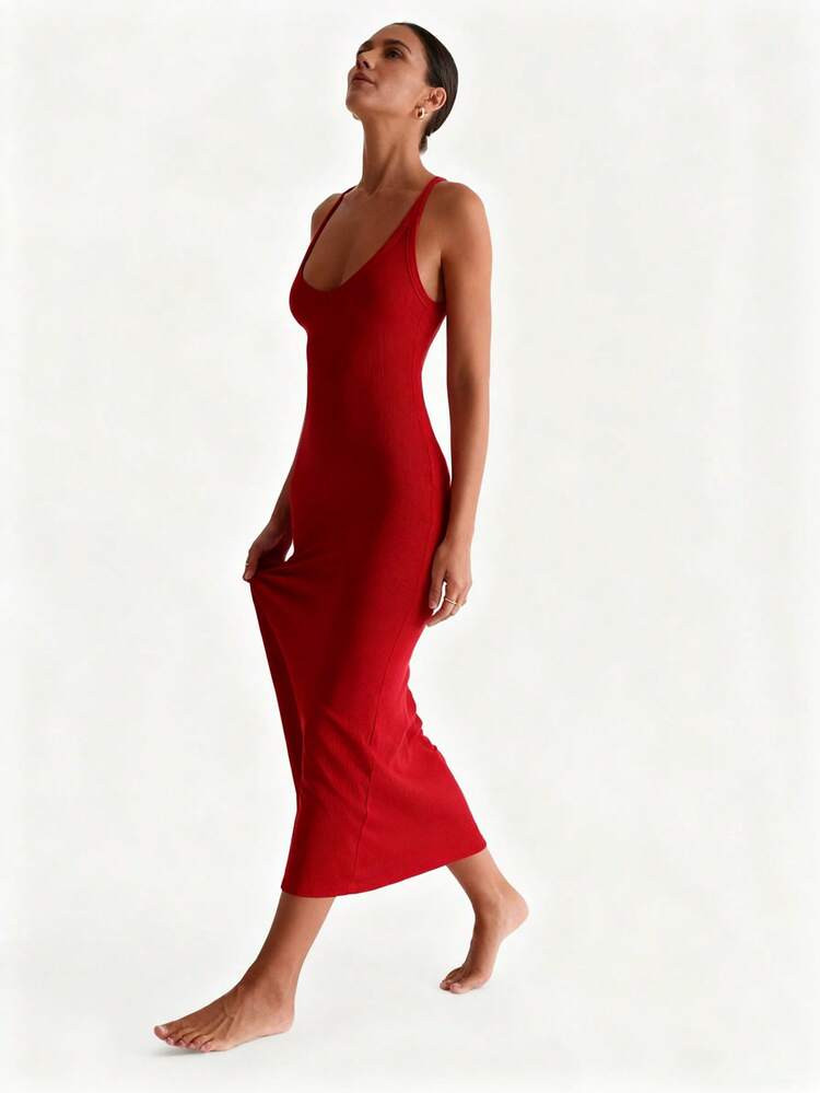 XLLAIS Sexy V-Neck Knit Bodycon Dress With Criss-Cross Open Back, Stretchy Christmas Party Dress | SHEIN