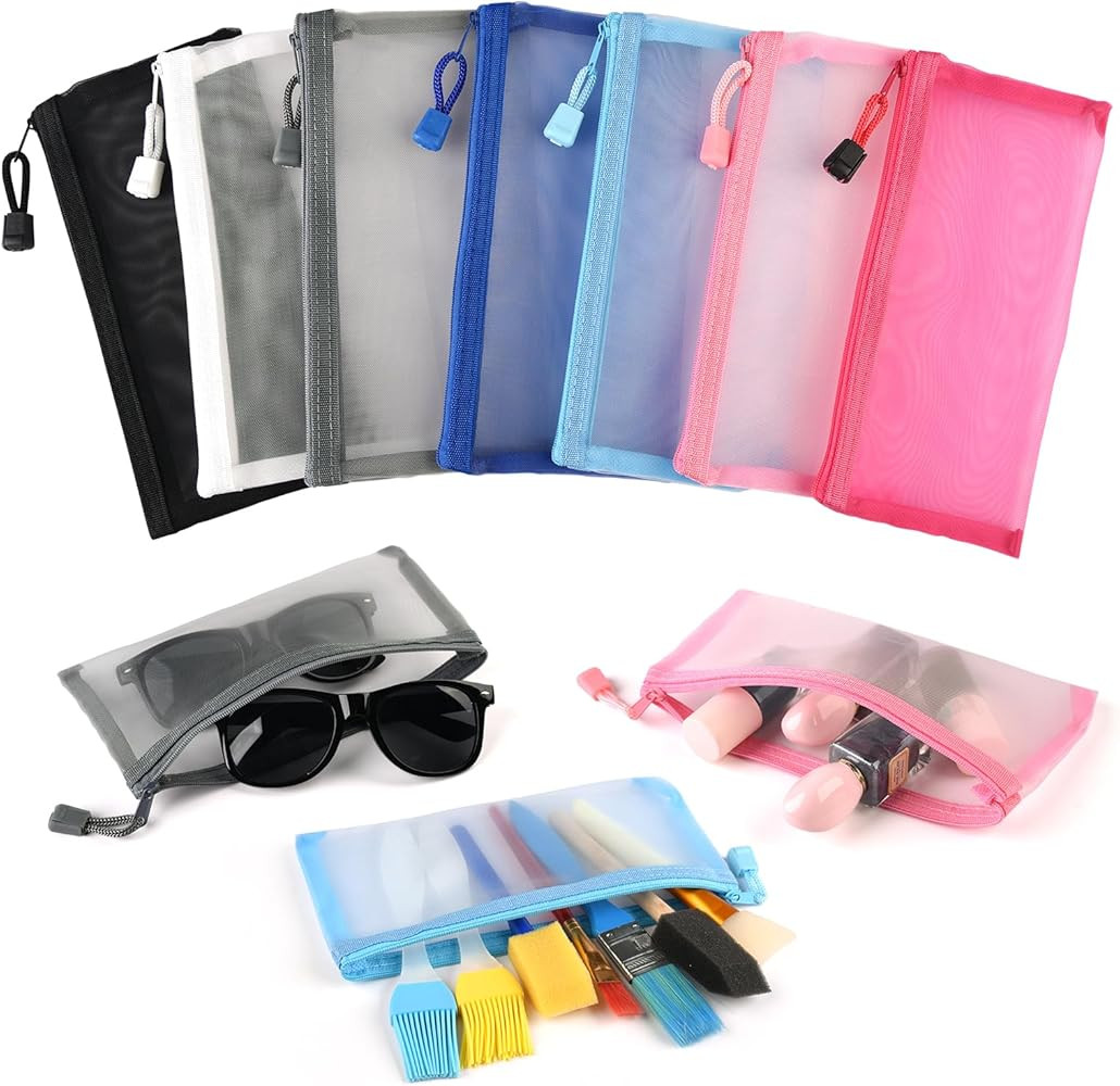 7 Pcs Mini Zipper Mesh Bags, Small Makeup Pouches for Purse Lipstick Cosmetic Accessories Organiz... | Amazon (US)