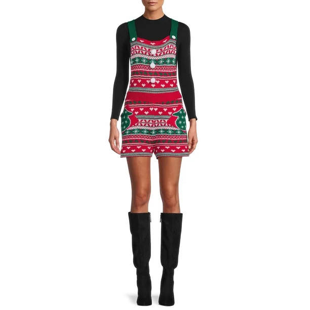No Boundaries Juniors’ Fair Isle Holiday Romper - Walmart.com | Walmart (US)