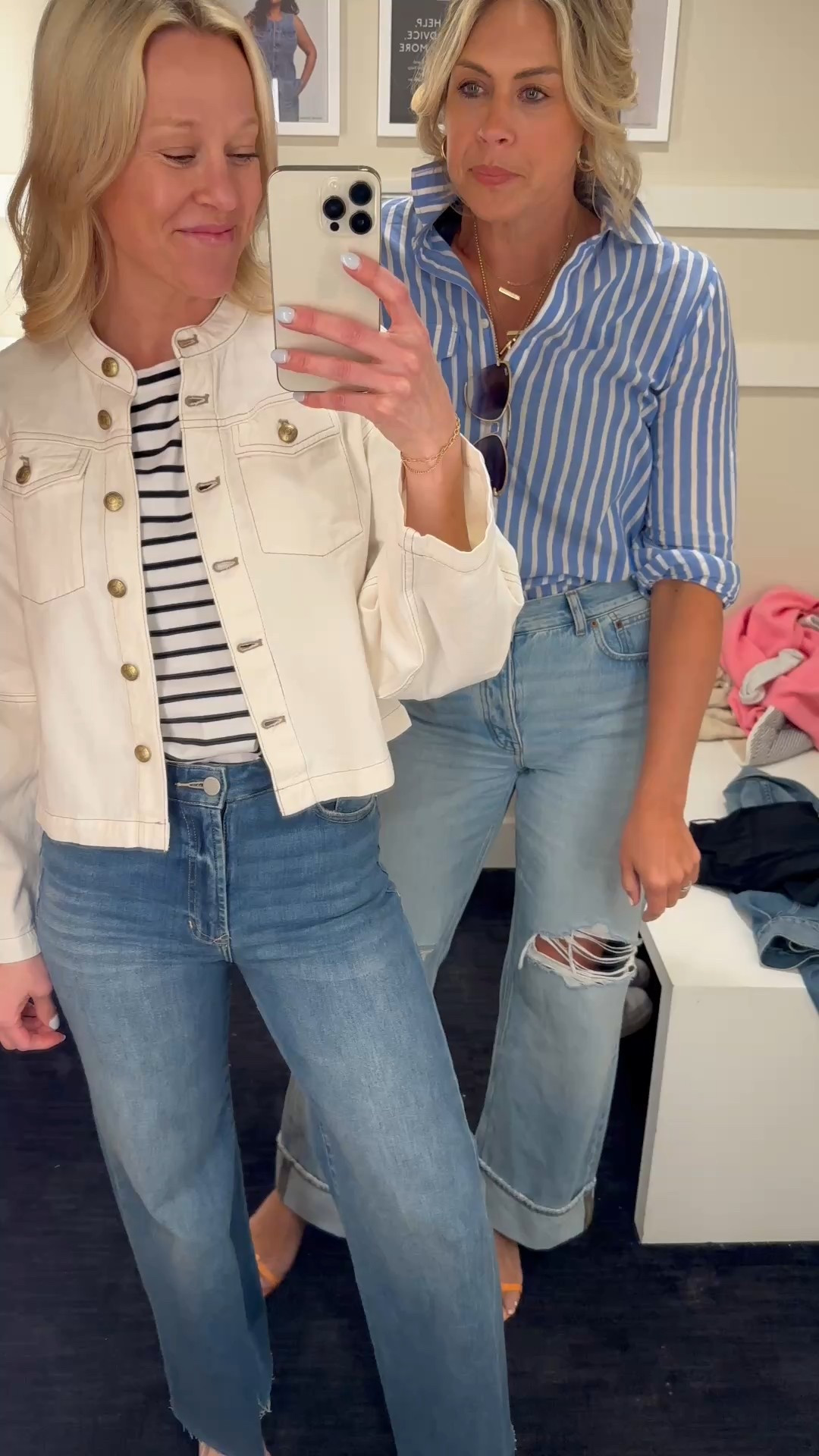 This denim jacket came home with me! I love the style/cut! I also snagged this tee. Classic and so soft! 

Denim jacket- xs
Tee- xs
Jeans- 26 