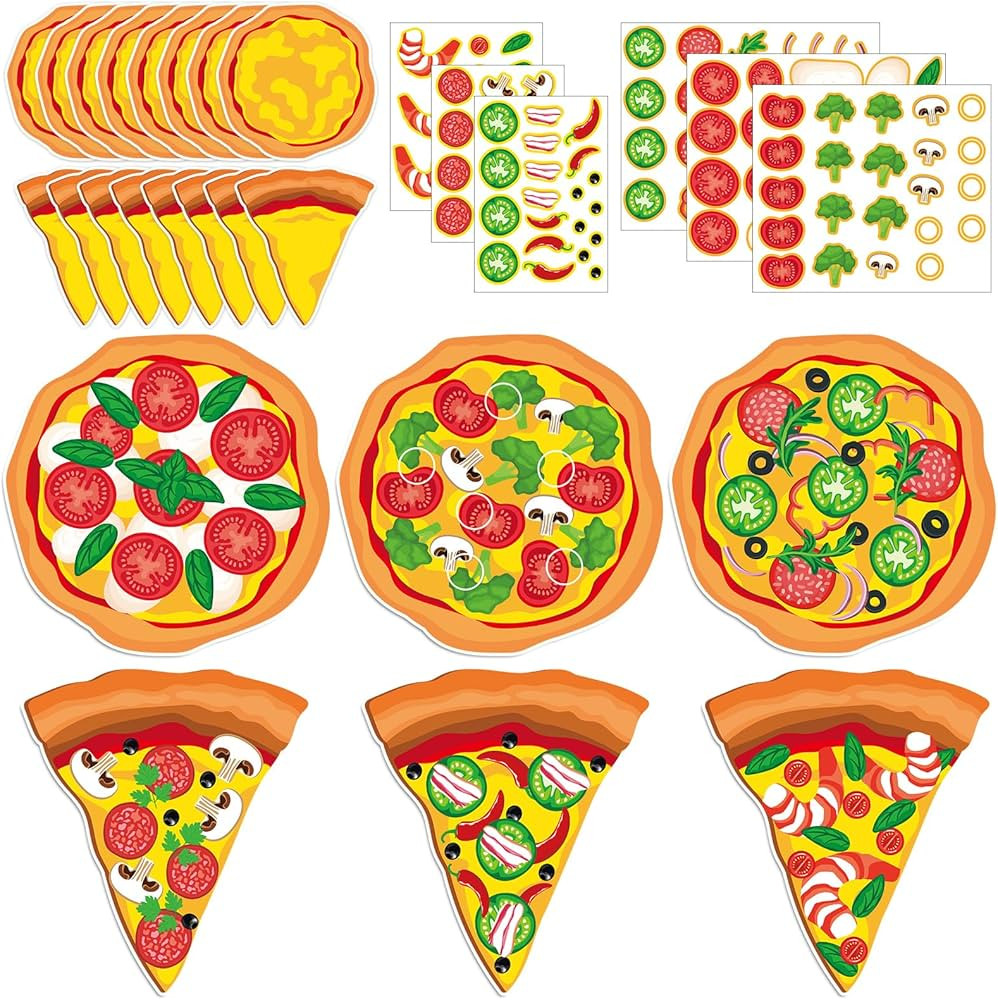 Qyeahkj 30 Pcs Pizza Craft Kits for Kids Make A Pizza Stickers Paper Card Make Your Own Pizza DIY Gifts Activity Back to School Sticker Craft Bulk First Day of School Classroom Games | Amazon (US)