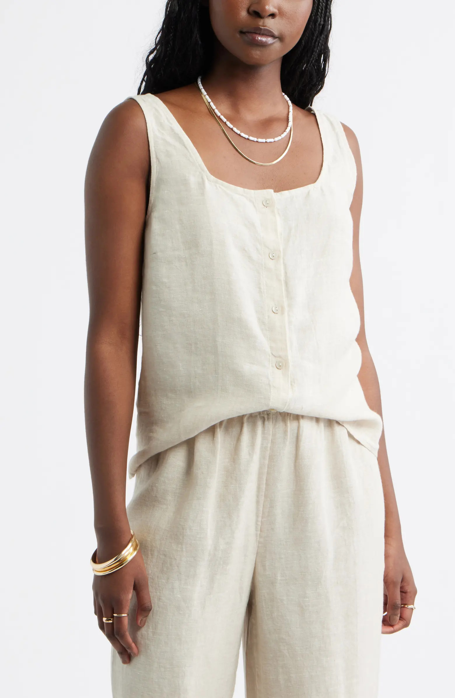 Linen Button-Up Tank | Nordstrom