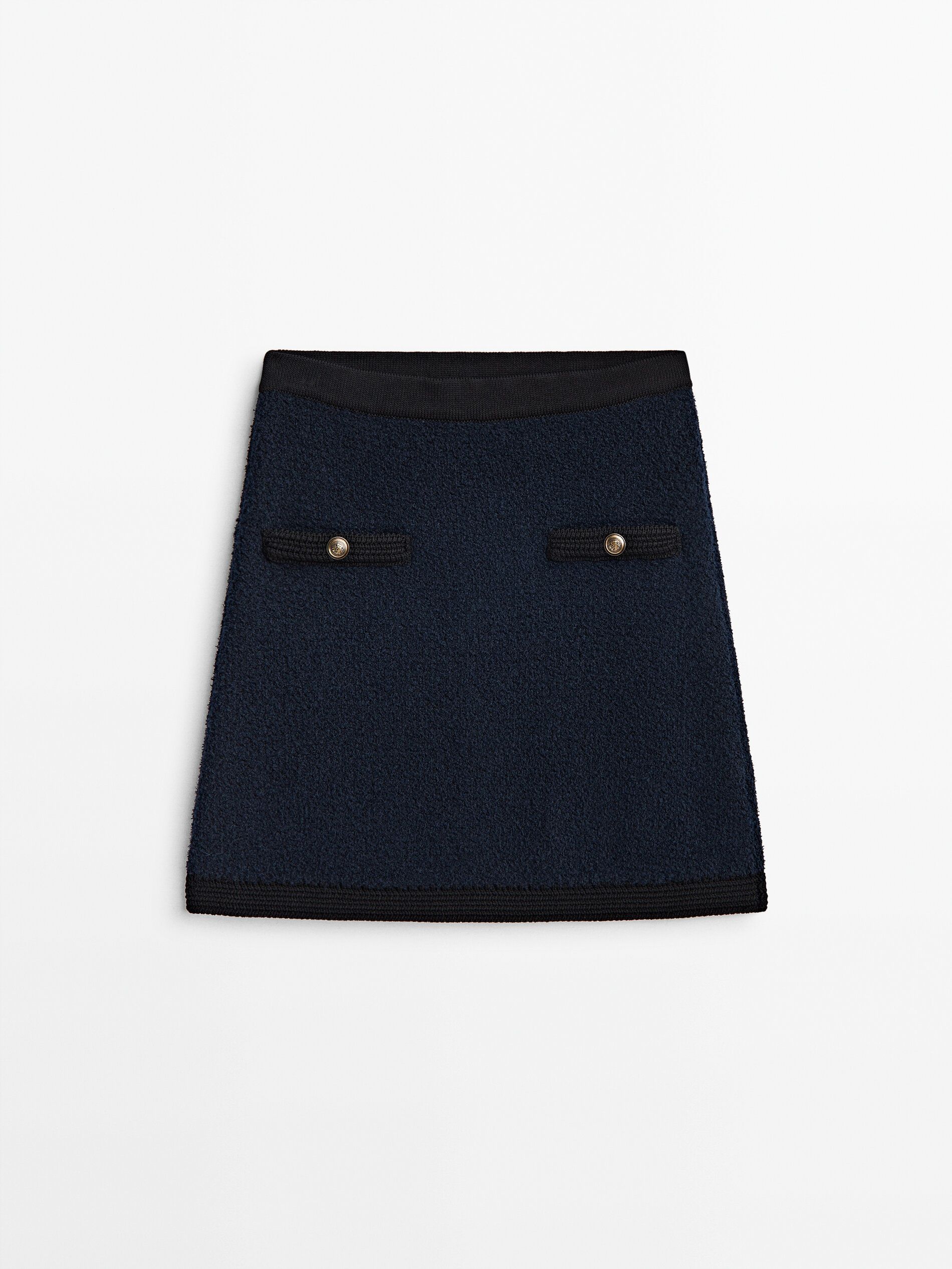 Textured knit mini skirt with gold-toned buttons | Massimo Dutti (US)