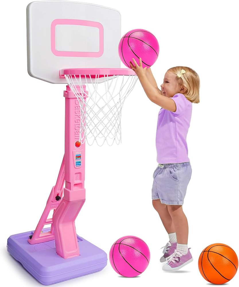 Toddler Girls Mini Basketball Hoop Indoor Pink Adjustable Basketball Goal with Ball Pump for Outdoor Poolside Toys for Backyard Game Outside Basketball Toy for Kids Age 3-5 6 7 4-8 Birthday Gifts | Amazon (US)