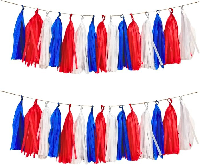 Red White and Blue Tassel Garland,Tissue Tassel Banner for Party Decorations,Pack of 15 | Amazon (US)