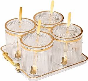 Acrylic Condiment Spice Jars,Condiment Spice Box With Lids and Spoons and Tray,Clear Plastic Cond... | Amazon (US)