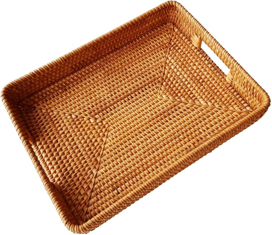 i-lan 17 Inch Oversize Handmade Rectangular Serving Trays with Cutout Handles and 2.3\u201d Wall,... | Amazon (US)