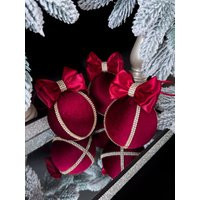 Burgundy Velvet Christmas Ornaments 3, 15"", Dark Red Velvet Xmas Balls, Burgundy Christmas Decorations, Rhinestone Baubles For Home | Etsy (US)
