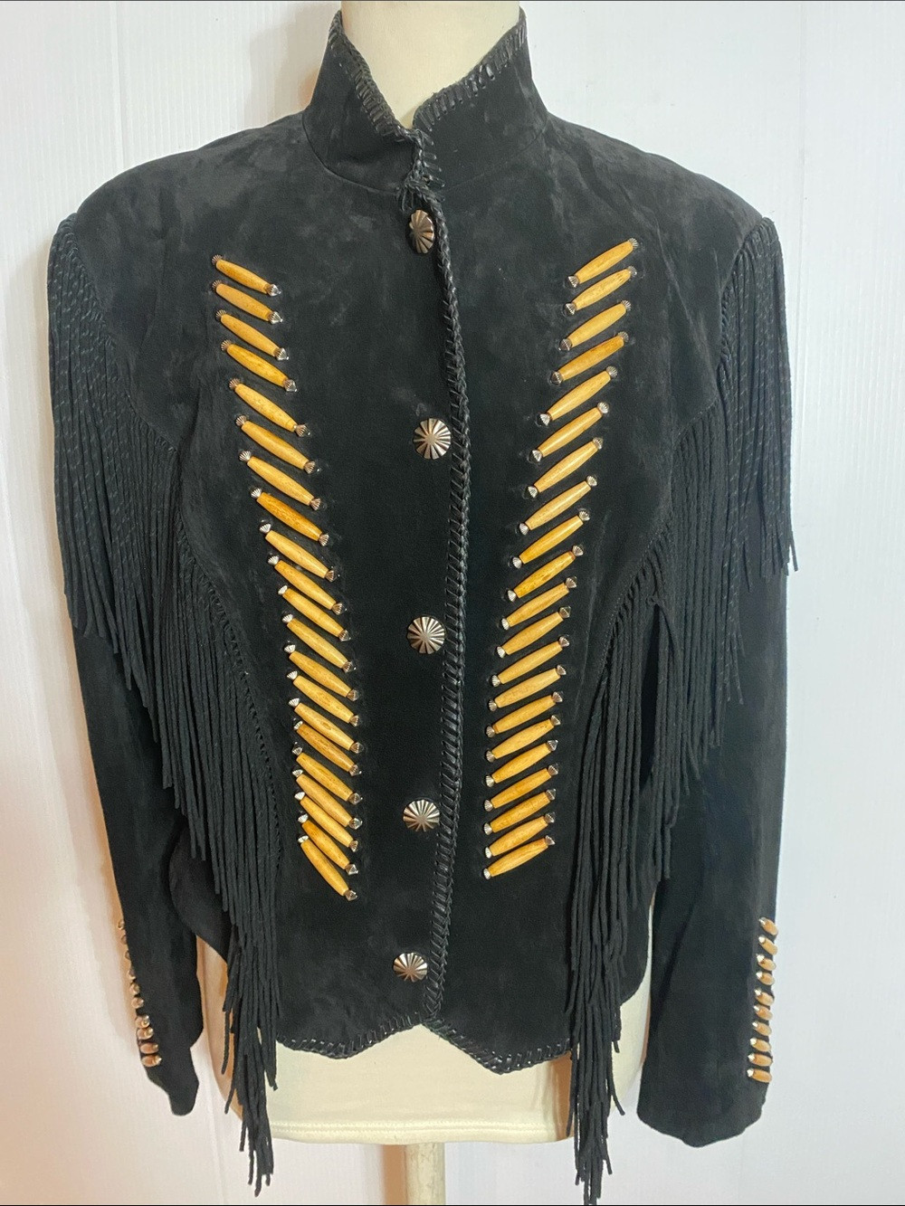Black Suede Fringe Jacket with Gold Bead Accents - Women | Poshmark