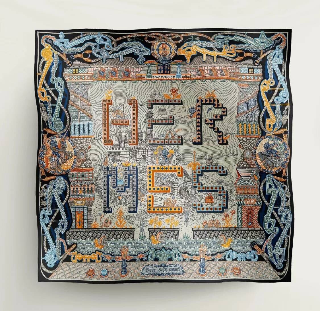 NWT HERMES Super Silk Quest Scarf 90cm Silk Maze Block Game Logo Carre Unused  | eBay | eBay US