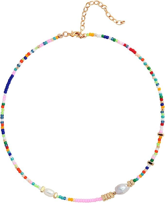 Wellike Colorful Beaded Necklace for Women Freshwater Beaded Pearl Choker Necklace Evil Eye Pearl... | Amazon (US)