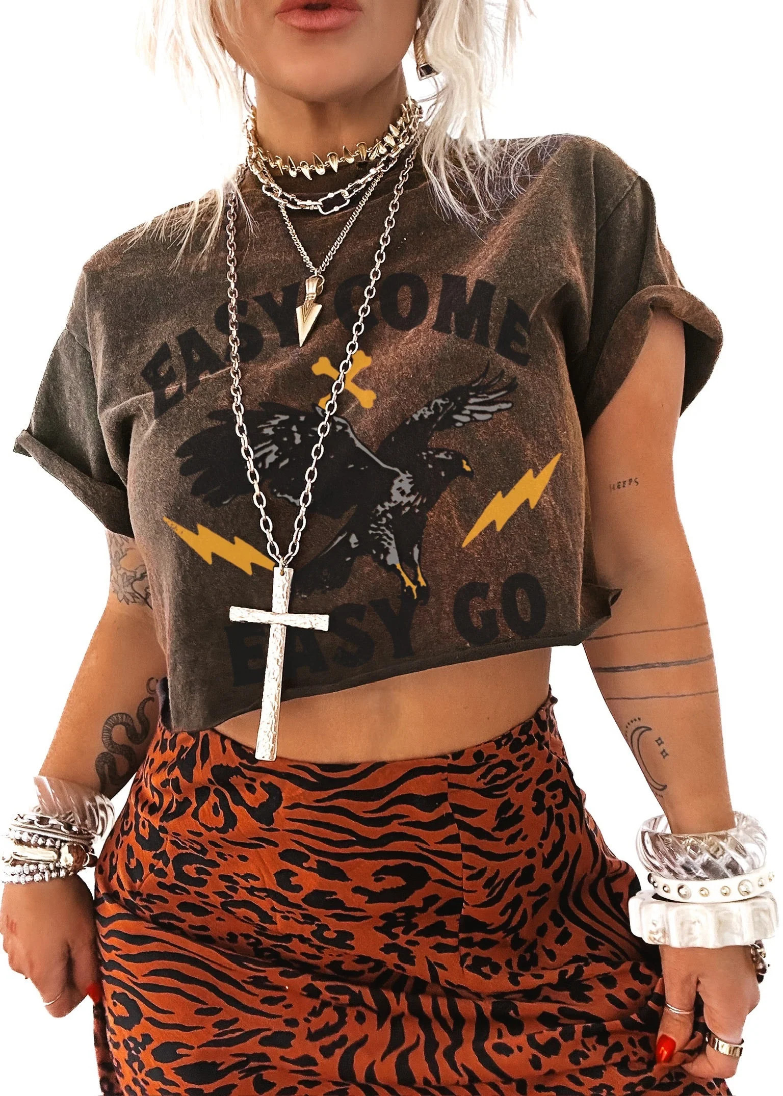CROPPED EASY COME EASY GO DESTRUCTED GRAPHIC TEE Espresso / XXL | Pebby Forevee