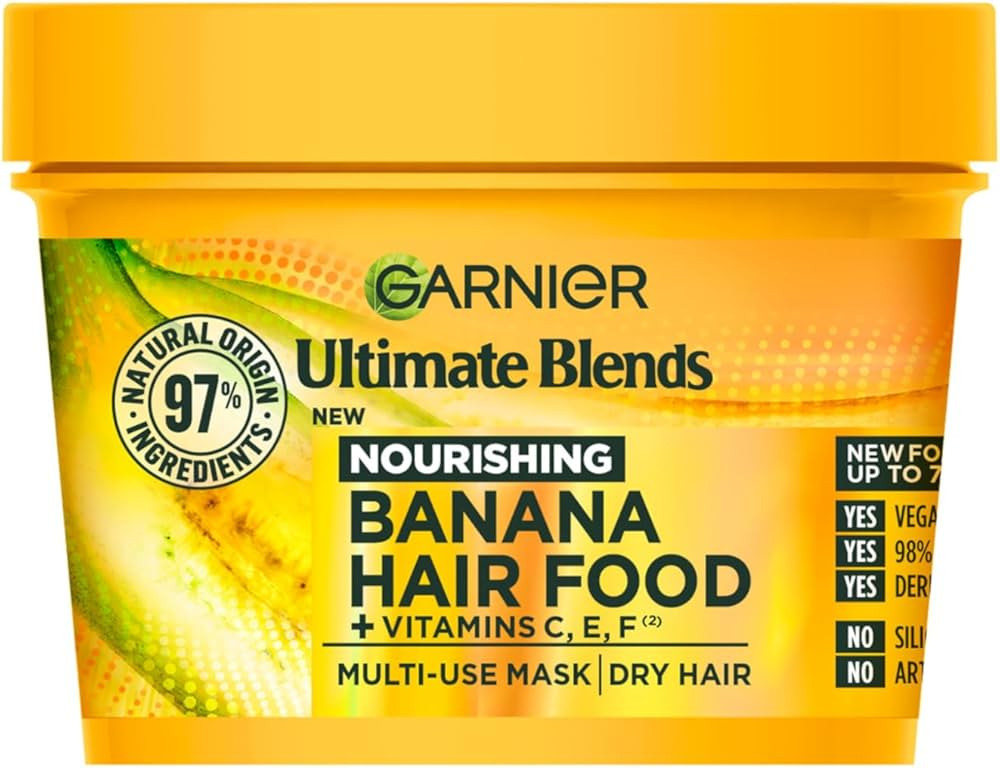 Garnier Hair Mask For Dry Hair, Ultimate Blends 3-In-1 Banana Hair Food Treatment, 97% Natural Or... | Amazon (UK)