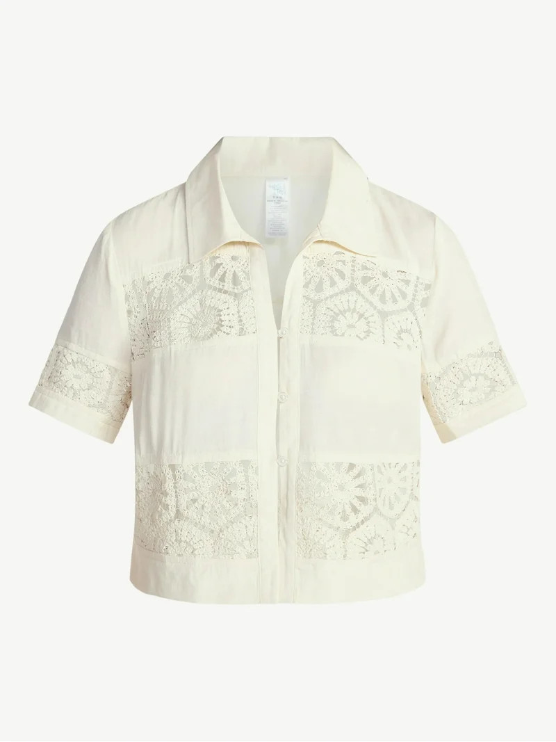 Time and Tru Women's and Women's Plus Size Palm Crochet Coverup Top, Sizes XS-3X | Walmart (US)