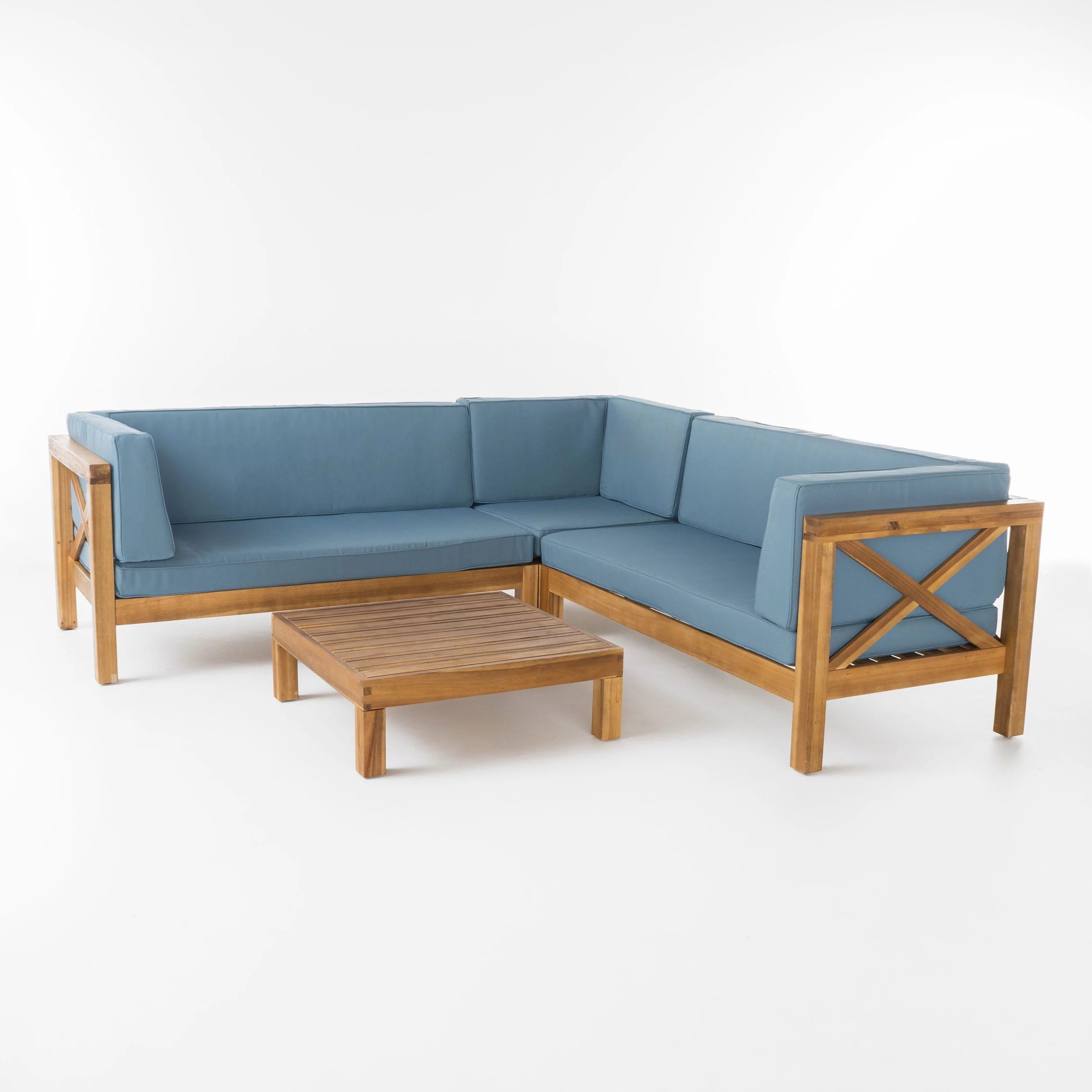 Calle 4 Piece Outdoor X-Back Wooden Sectional Set, Multiple Colors | Walmart (US)