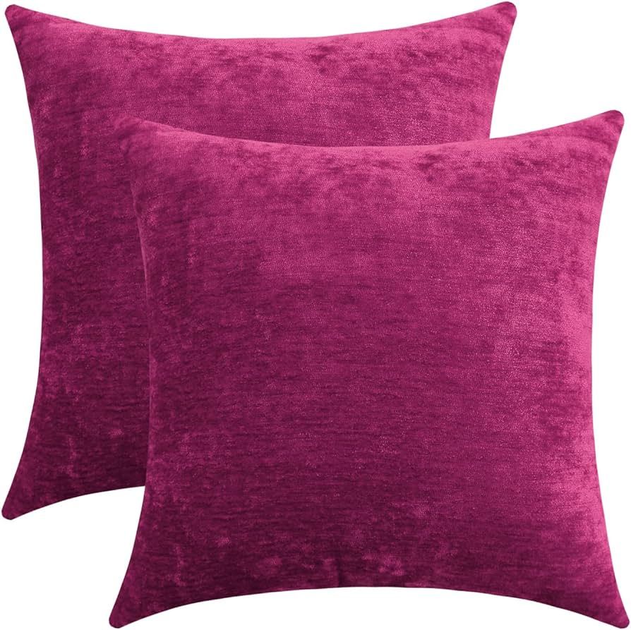 Jeneoo Decorative Fuschia Pink Throw Pillow Covers Rustic Farmhouse Super Soft Square Chenille Co... | Amazon (US)