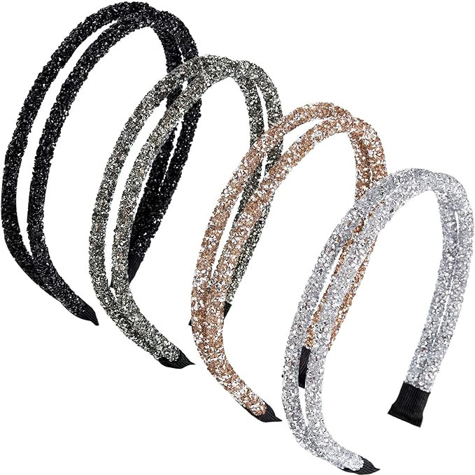 WILLBOND 4 Pieces Rhinestone Hair Band Double Crystal Side Hair Band Imitation Diamond Crystal Ho... | Amazon (US)