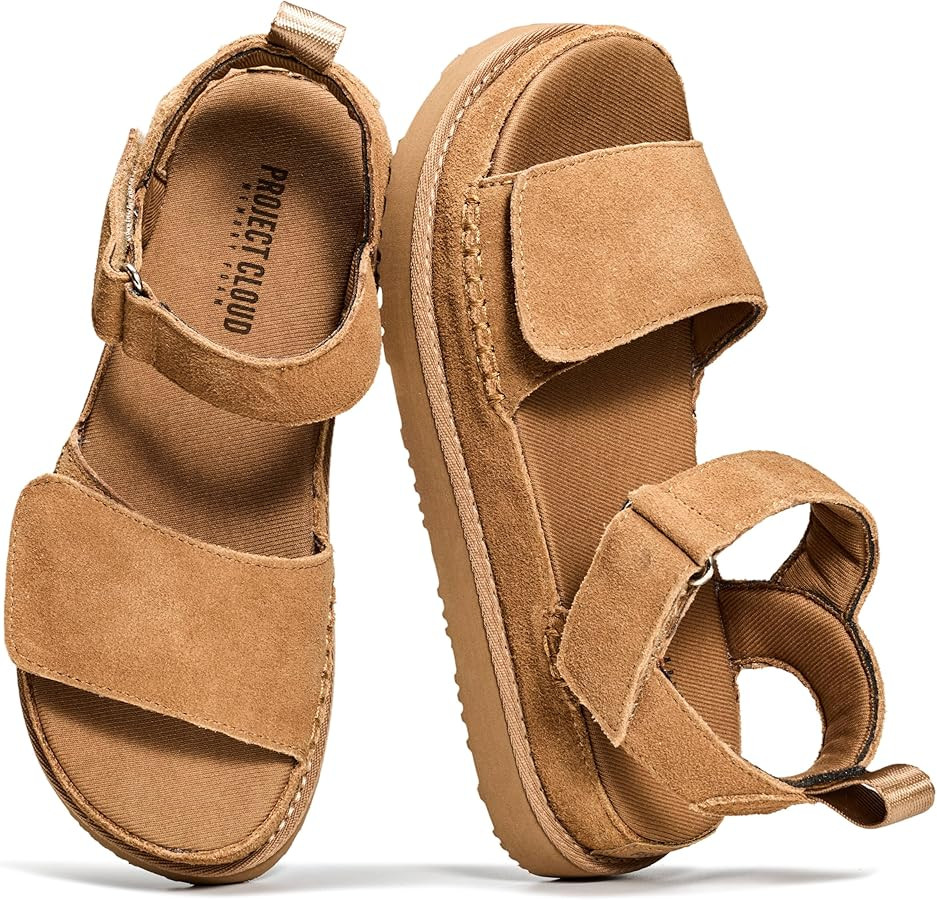 Project Cloud 100% Genuine Leather Platform Sandals For Women - Memory Foam Insole Slip Resistant... | Amazon (US)