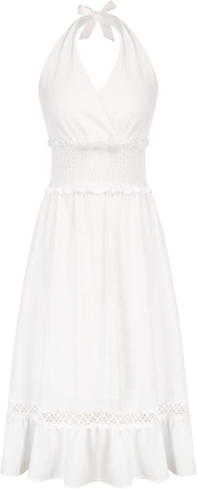 GRACE KARIN Women's Casual Summer Halter Neck Maxi Dresses Backless Ruffle Smocked Long Flowy Bea... | Amazon (US)