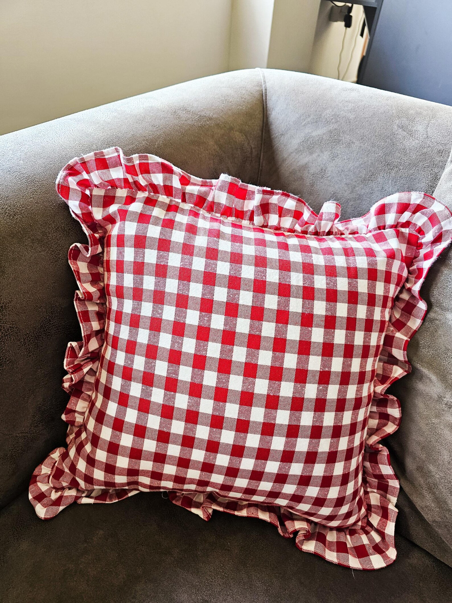 Cotton Gingham Red Ruffle Throw Pillow Case, Frill Dorm Decor, Vintage Home Decor - Etsy | Etsy (US)