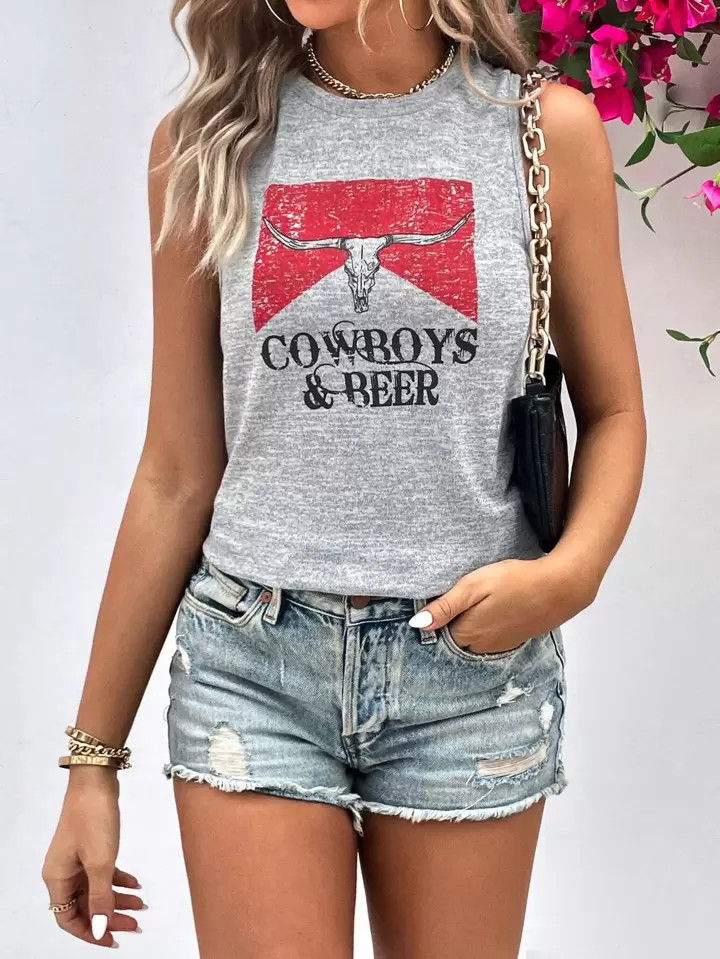 SHEIN LUNE Bull & Letter Graphic Tank Top | SHEIN