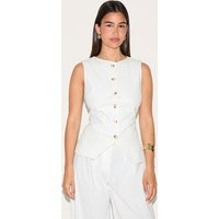 White Linen Look Tailored Waistcoat | PrettyLittleThing UK