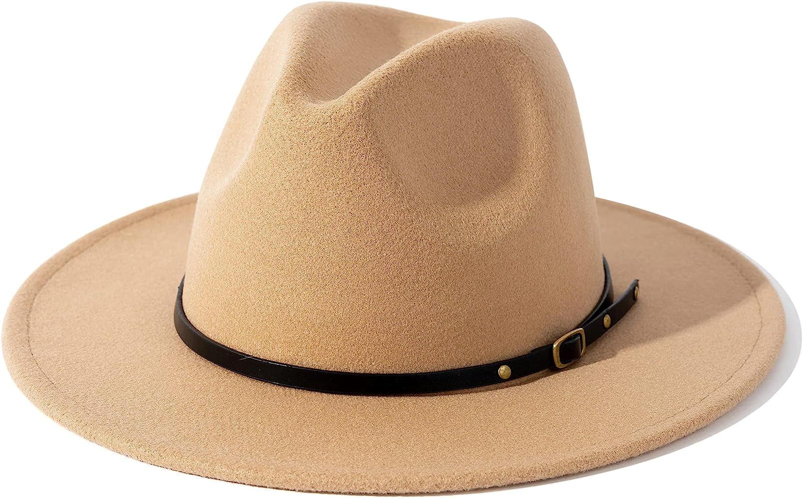 Lisianthus Women Wide Brim Wool Fedora Panama Hat with Belt Buckle | Amazon (US)