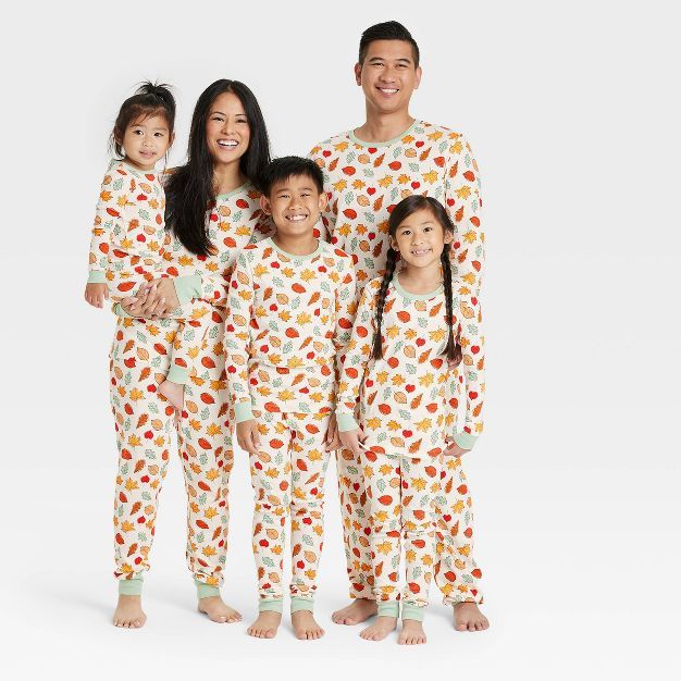 Women's Fall Leaf Print Matching Family Pajama Set - Cream | Target