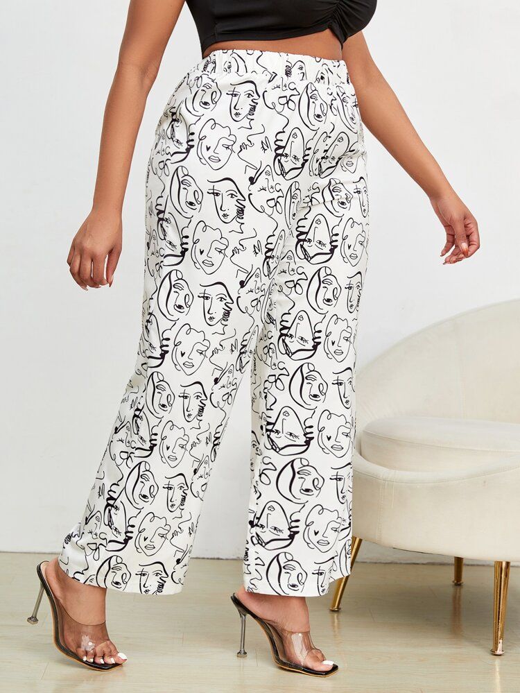 SHEIN SXY Plus Allover Abstract Figure Graphic Wide Leg Pants | SHEIN