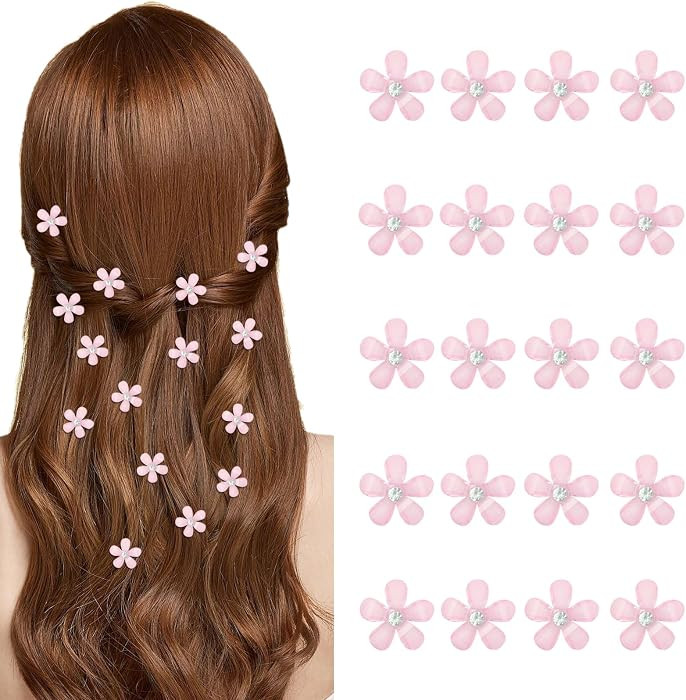 Mini Rhinestone Flower Hair Clips,20Pcs Cute Small Flower Decorative Wedding Bridal Hair Barrettes and Pins Hair Accessories for Girls Women (Light Pink) | Amazon (US)