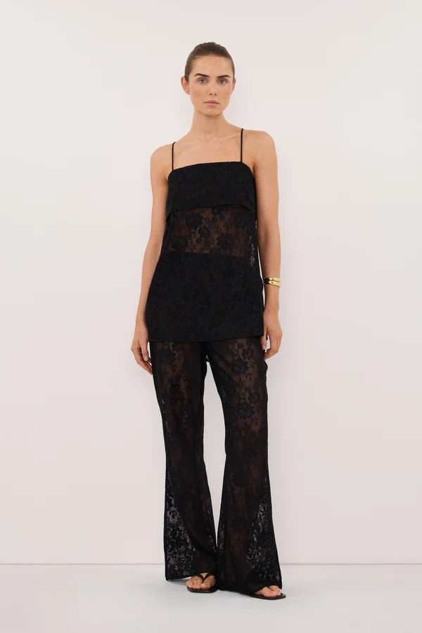 ANYA BLACK LACE WATERFALL TOP | DISSH