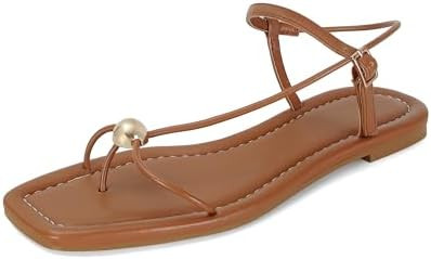Strappy Flat Sandals for Women Comfortable Dressy Summer Beach Thong Flip Flop Slide Sandals with... | Amazon (US)
