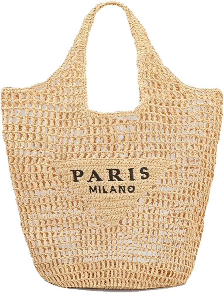 Straw Woven Tote Bag for women,Mesh Hollow Woven Tote Bag, Beach,Hobo Women Bag,Large Shoulder Trave | Amazon (US)