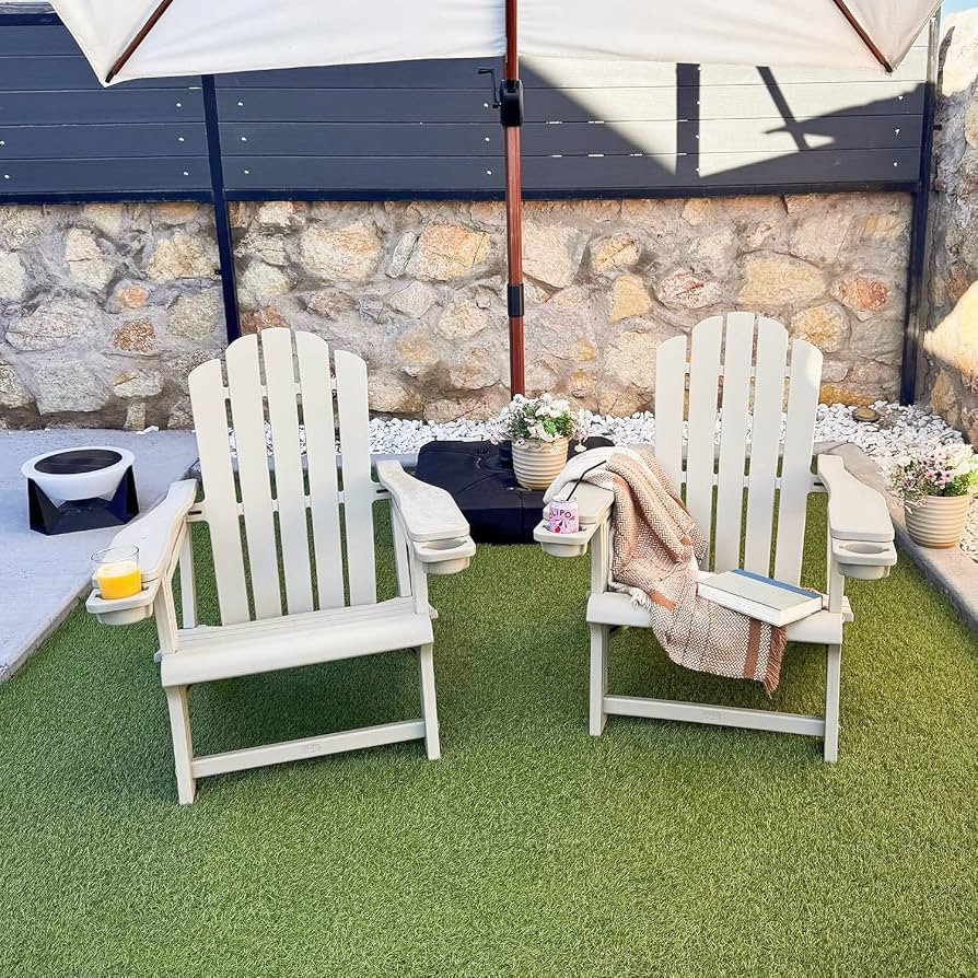 PURPLE LEAF HDPE Adirondack Chairs Set of 2 with Cup Holders, Champagne | Amazon (US)