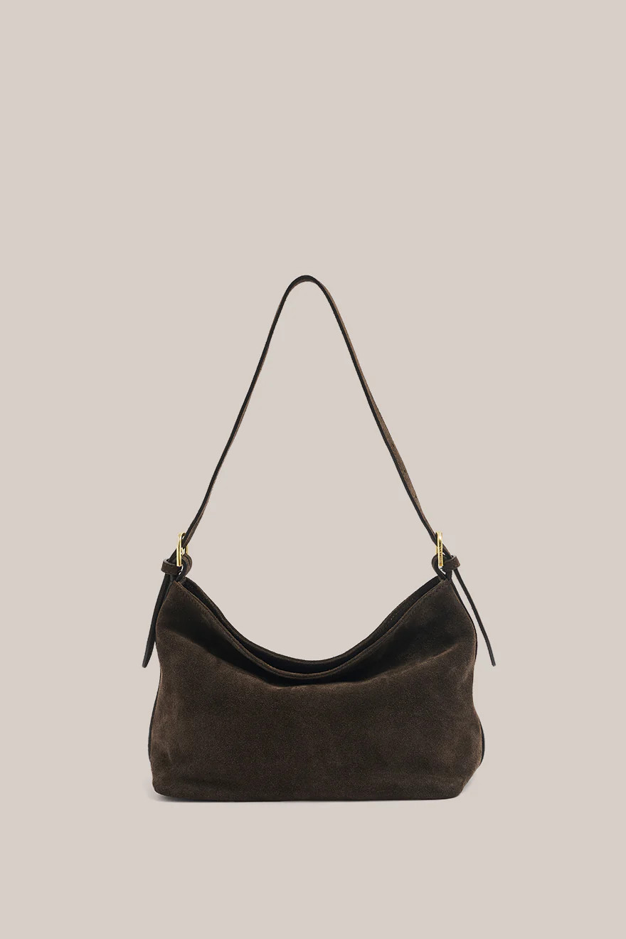 Pre order: Eden Dark Chocolate Suede Shoulder Bag | VESTIRSI