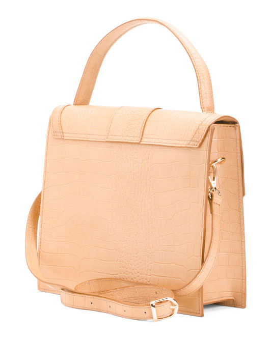 Made In Italy Leather Croc Embossed Buckle Satchel | TJ Maxx