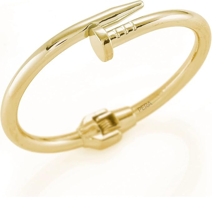 Pera Jewelry 14K Gold Plated Bangle Bracelet, Zirconia Simulate Diamond Bangle, Cuff Bracelets f... | Amazon (US)
