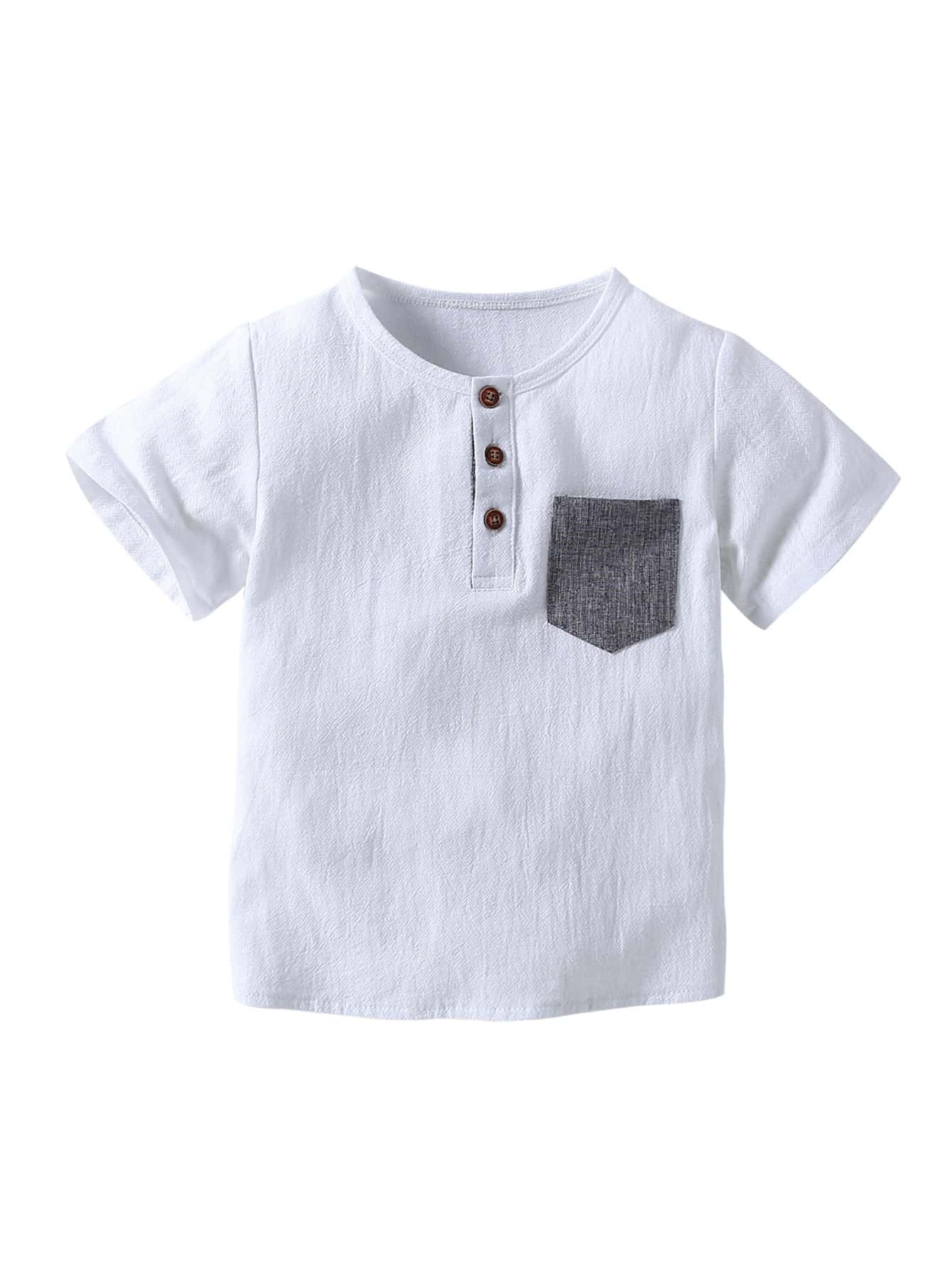 Toddler Boys Pocket Patched Half Placket Shirt | SHEIN