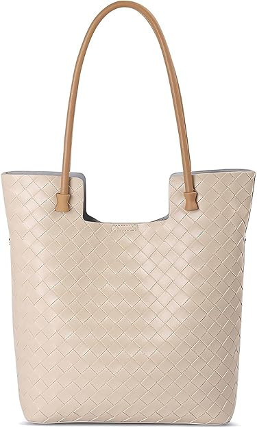 Genuine Leather Tote Bag for Women - Woven Work Bag with Structured Compartments, Office Purse & ... | Amazon (US)