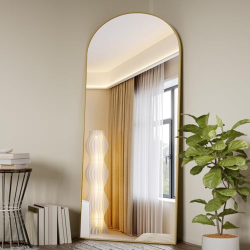Koonmi Arched Full Length Mirror, 71"x26" Full Body Floor Mirror Standing Hanging or Leaning Wall, Full Body Mirror with Stand, Aluminum Alloy Thin Frame for Bedroom Living Room, Gold | Amazon (US)