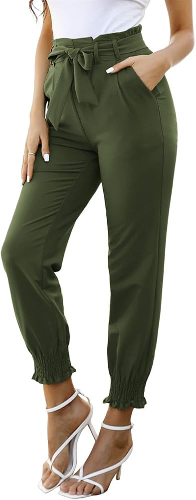 GRACE KARIN Womens Casual Pants Self Tie Bow-Knot Ankle Length Pencil Pants with Pockets | Amazon (US)