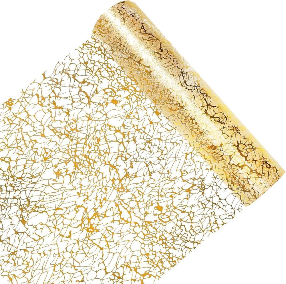 Gold Table Runner, 11 Inch x 49 Feet Metallic Gilded Thin Mesh Runner for Table, Cropped Gold Tablec | Amazon (US)
