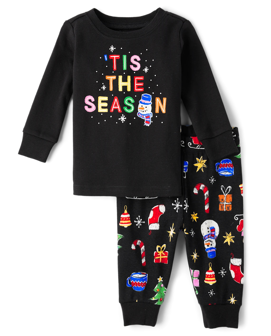 Baby And Toddler Matching Family Glow Tis The Season Snug Fit Cotton Pajamas - black | The Children's Place