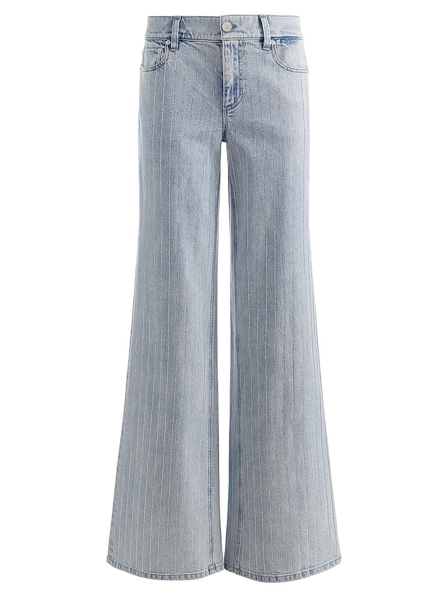 Women's Embellished Wide-Leg Jeans - Rockstar Blue Clear Crystal - Size 26 | Saks Fifth Avenue