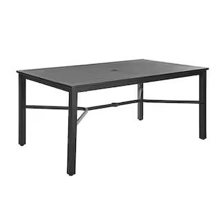 Mix and Match Black Rectangle Metal Outdoor Patio Dining Table with Slat Top | The Home Depot