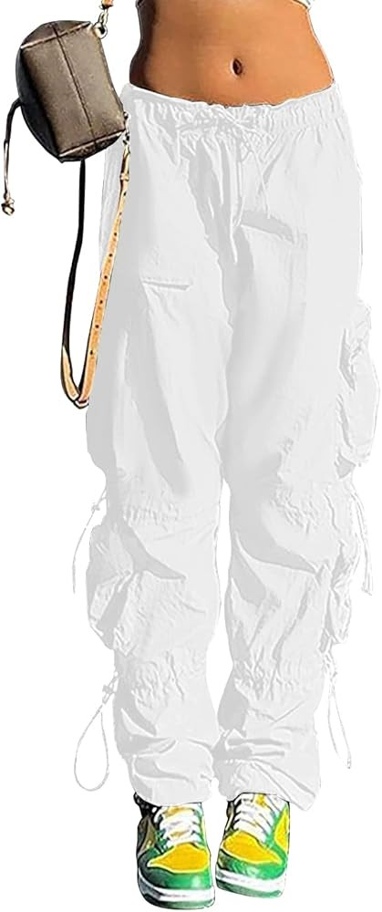 QYANGG Baggy Parachute Pants for Women& Girls Drawstring Elastic Low Waist Ruched Cargo Pants Mul... | Amazon (US)