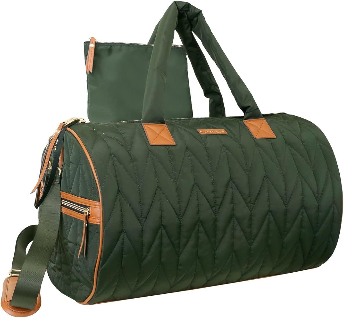 Joan & David Weekender Overnight Bag For Women Chevron Quilted 21" Roll Gym Travel Duffel Crossbody  | Amazon (US)